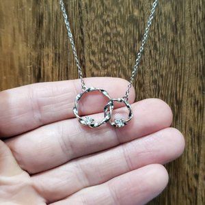 18 Inch 925 Sterling Silver Interlocked Circles With Heart CZ Gems Necklace